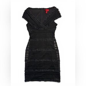 JS Collections Black Mesh-Panel Sequin Midi Dress Classic Feminine LBD 6